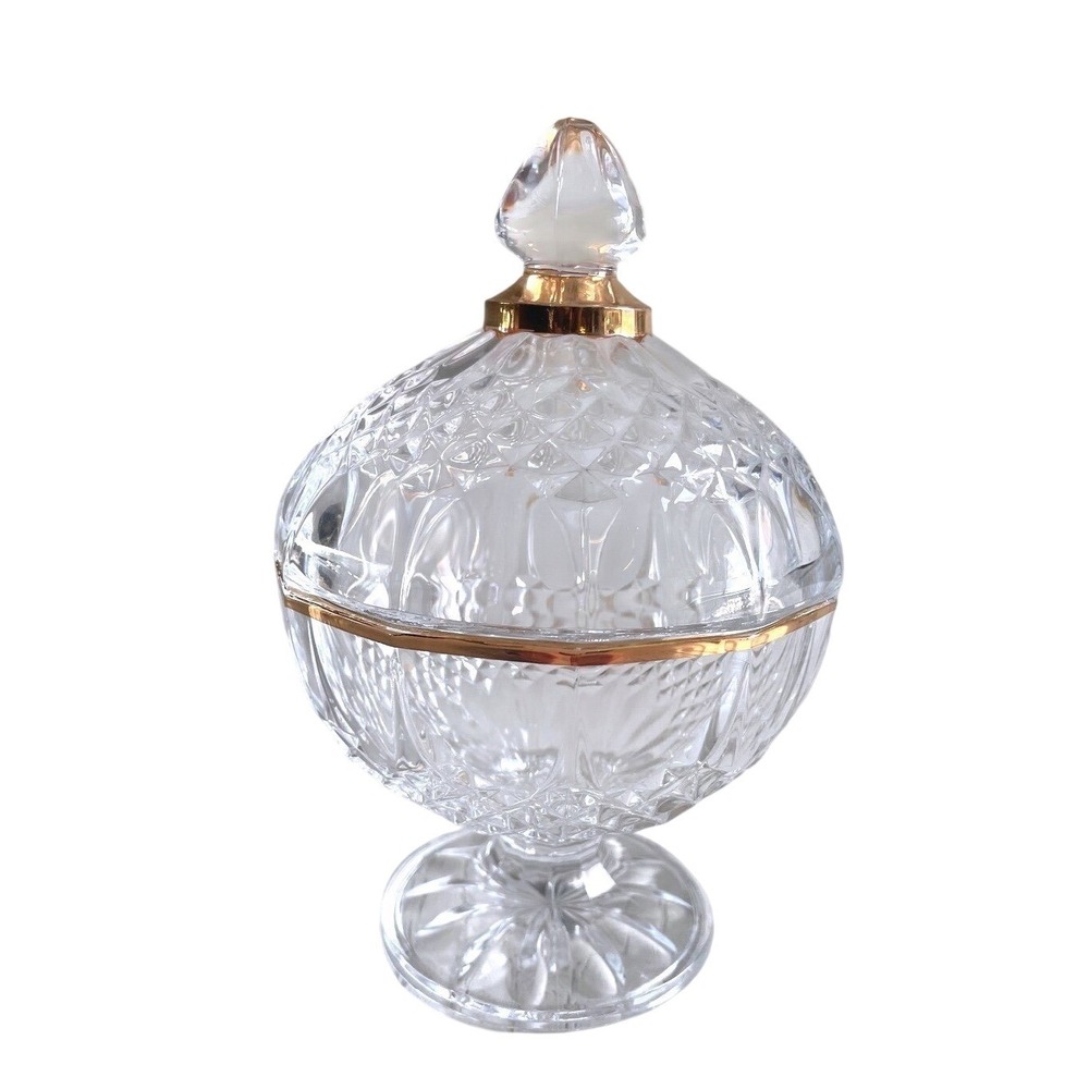 Cristal DArques Longchamp Gold Lead Crystal 6.5in Candy Dish with Lid Pedestal